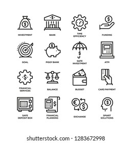 BANKING AND FINANCE LINE ICON SET