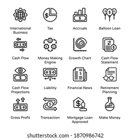 Banking and Finance Outline Icons - Stroked, Vectors