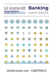 Banking and finance pixel perfect RGB color ui icons set. Credit card operations. GUI, UX design for mobile app. Vector isolated pictograms. Editable stroke. Montserrat Bold, Light fonts used