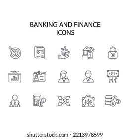 banking and finance thin line icons. Vector illustration isolated on white. Editable stroke