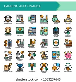 Banking and Finance, Thin Line and Pixel Perfect Icons
