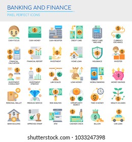 Banking and Finance, Thin Line and Pixel Perfect Icons