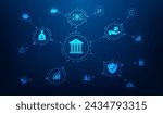 banking and finance transaction online digital technology with icon on blue background. money exchange transfer. economic market network connection. vector illustration fantastic digital design.