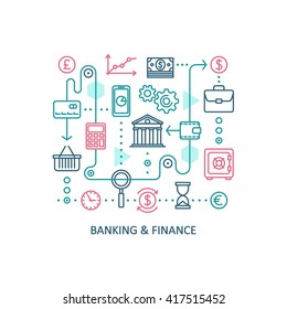 Banking and finance. Vector line web icon set.