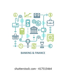 Banking and finance. Vector line web icon set.