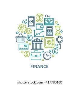 Banking and finance. Vector line web icon set.
