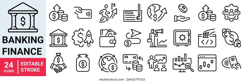 Banking and finance web line icon. Money, accounting, deposit, wallet, coins icons. Vector illustration