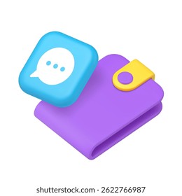 Banking financial customer support chat speech bubble with wallet 3d icon realistic vector illustration. Client assistance consulting business money help desk shopping paying savings budget balance