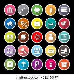 Banking and financial flat icons with long shadow, stock vector
