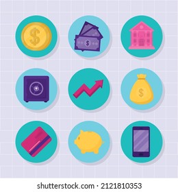 conjunto de iconos bancarios y financieros