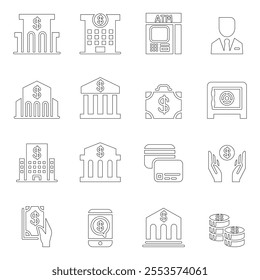 Banking  Financial icon set in thin line style