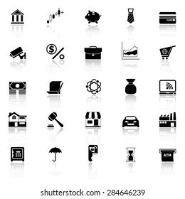 Banking and financial icons with reflect on white background, stock vector