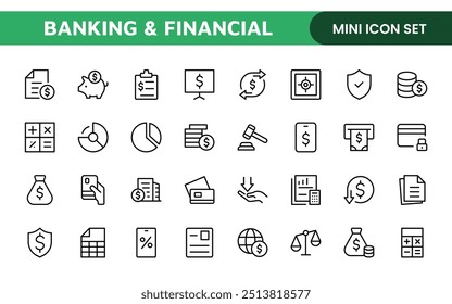 Banking and Financial Solutions Icons: A Professional Set for Financial Services, Banking Interfaces, Investment Tracking, Economic Planning, and Budgeting