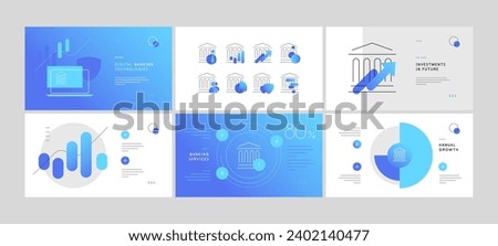 Banking and fintech. Set of infographic slides for presentation or annual report. Vector file.