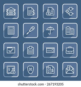 Banking flat contour icons with blue buttons.