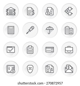 Banking flat contour icons on gray buttons.