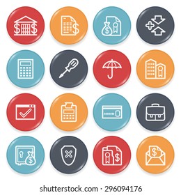 Banking flat contour icons on color buttons.