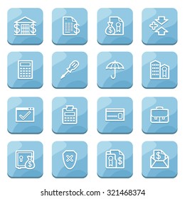 Banking flat contour icons on blue buttons.