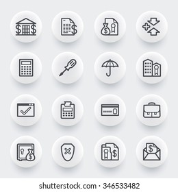 Banking flat contour icons on white buttons.