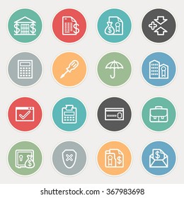 Banking flat contour icons on color buttons.