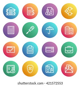 Banking flat contour icons on color stickers.