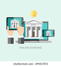 Banking. Flat design vector illustration concepts of online banking. Adaptive design.