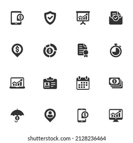 Banking flat icons in gray. Set of 16 pieces. Vector icons, logo concept for web graphics, EPS 10