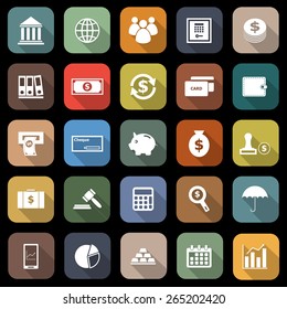 Banking flat icons with long shadow, stock vector