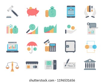 Banking flat vector icons set