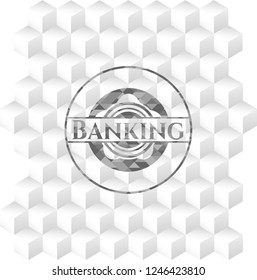 Banking grey emblem. Retro with geometric cube white background