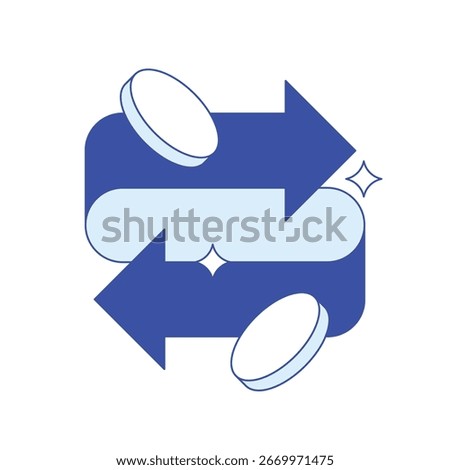 Banking icon. Bidirectional arrows with coins symbolize currency conversion, international payments, and financial exchange operations in banking apps, forex dashboards, and money transfer platforms