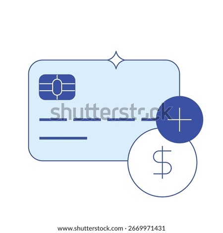 Banking icon Card with chip, dollar sign, and plus symbol reflects financial support, capital infusion, and smart lending options to scale startups and boost enterprise development initiatives