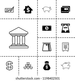 Banking icon. collection of 13 banking filled and outline icons such as money dollar, bank, check, credit card in atm, gold, dollar. editable banking icons for web and mobile.