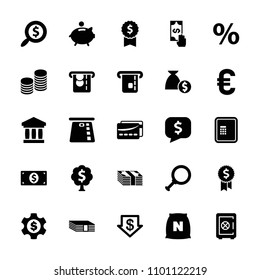 Banking icon. collection of 25 banking filled icons such as atm, safe, dollar down, money, card, coin, piggy bank, search dollar. editable banking icons for web and mobile.