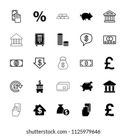 Banking icon. collection of 25 banking filled and outline icons such as pig, bank, credit card, dollar down, money, cash payment. editable banking icons for web and mobile.