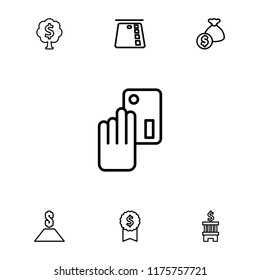 Banking icon. collection of 7 banking outline icons such as credit card, bank, dollar award, credit card in atm, money bag. editable banking icons for web and mobile.