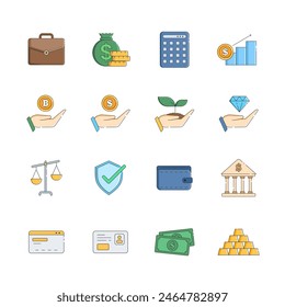 Banking icon collection. Set of business and finance colored icons