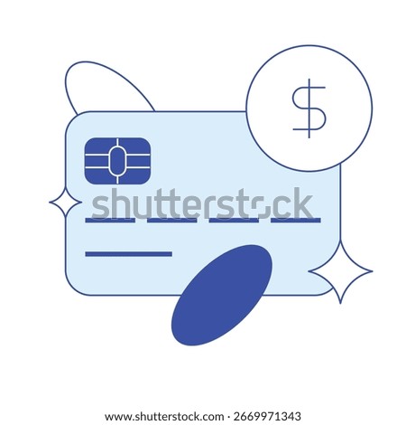 Banking icon Credit card. Chip-enabled credit card with dollar sign represents secure transactions, cashless purchases, and flexible financial tools for banking apps, e-commerce and payment platforms