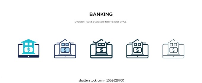 banking icon in different style vector illustration. two colored and black banking vector icons designed in filled, outline, line and stroke style can be used for web, mobile, ui
