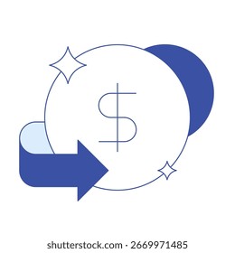 Banking icon. Dollar coin with glowing spark conveys secured deposits, savings accumulation, and reliable banking operations. Suitable for financial platforms and personal account management tools