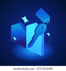 Ícone bancário Chave com tag e casa estilizada transmite propriedades prontas para comprar e acesso hipotecário confiável. Ideal para plataformas imobiliárias, aplicativos de financiamento para residências e serviços de transação de propriedade segura