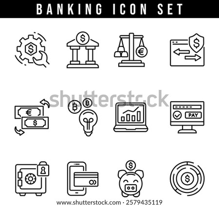 Banking icon line art collection, finance icon vector ,savings icons packs