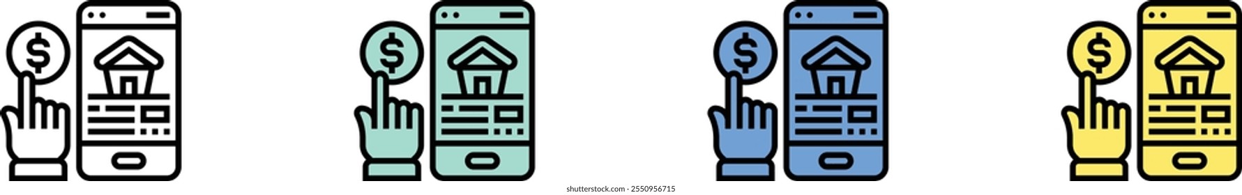 banking icon. Outline, Green, Blue and Yellow Style Design Isolated On White Background