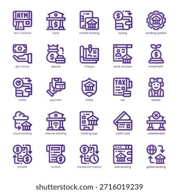 Paquete de iconos bancarios para su Sitio web, móvil, presentación y diseño de logotipos. Línea Banking Icon diseño de color básico. Ilustración gráfica de Vector y trazo editable.