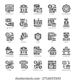 Paquete de iconos bancarios para su Sitio web, móvil, presentación y diseño de logotipos. Diseño sólido Banking Icon. Ilustración gráfica de Vector y trazo editable.