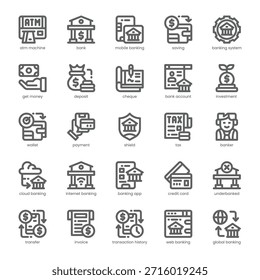 Paquete de iconos bancarios para su Sitio web, móvil, presentación y diseño de logotipos. Diseño de esquema de icono bancario. Ilustración gráfica de Vector y trazo editable.