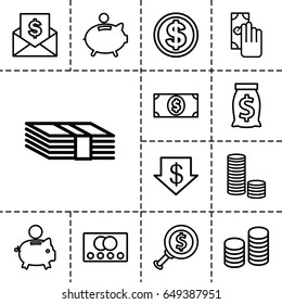 Banking icon. set of 13 outline bankingicons such as credit card, dollar down, coin, piggy bank, money dollar, money, cash payment