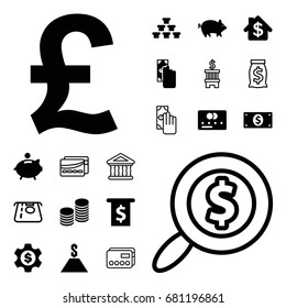Banking icon. set of 20 banking filled and outline icons such as pig, credit card, coin, piggy bank, money dollar, dollar, bank, atm money withdraw, card, cash payment, pound