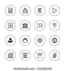Banking icon set. collection of 16 outline banking icons with bank, coin, coins, exchange, gold, internet, invoice, online, rate, rating, profit, safety box, sign icons.