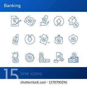 Banking icon set. Line icons collection on white background. Money, coin, cash. Finances concept. Can be used for topics like discount, payment, sale